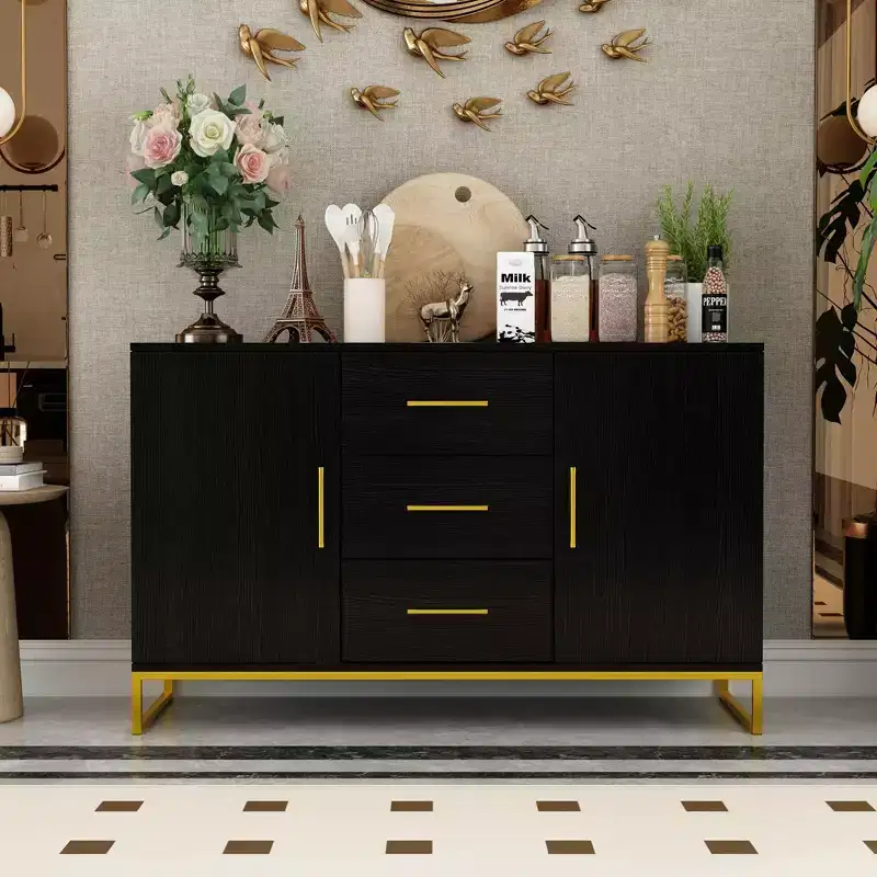 Famapy Black Sideboard Kitchen Cabinet Cupboard Buffet Storage Cabinet