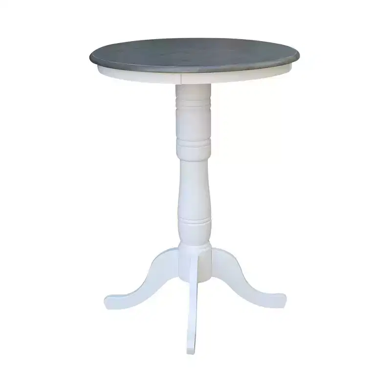 41" Bar Height Ronin Round Pedestal Table White/Heather Gray - International Concepts: Mid-Century Modern, Seats 2