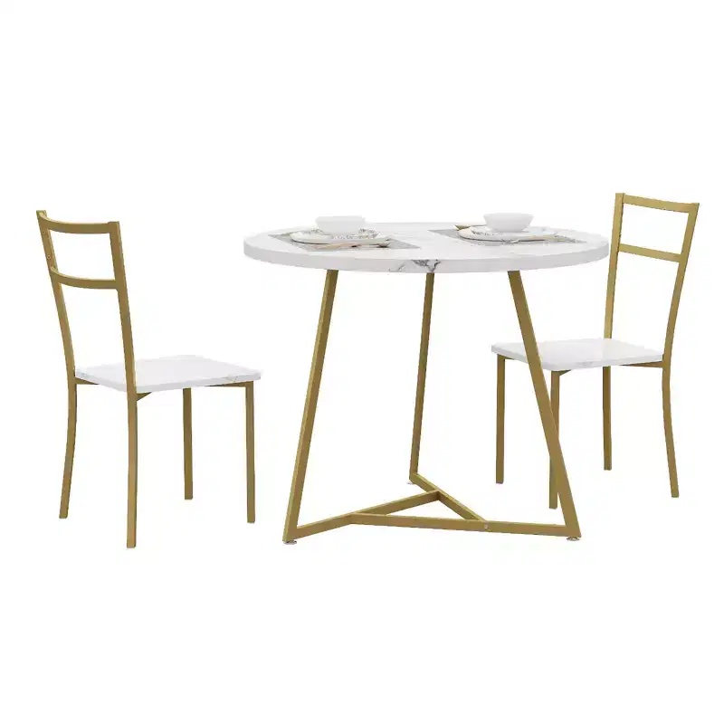 2-Person Round Dining Set - Space-Saving Table & Upholstered Chairs, Modern Kitchen Set for Small Spaces
