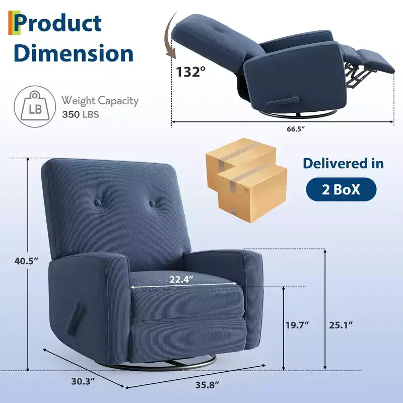 Modern 3-in-1 Swivel Glider Recliner, 360 Rocking Chair w/ Adjustable Backrest & Footrest, Upholstered Armchair for Nursery, Living Room, Bedroom