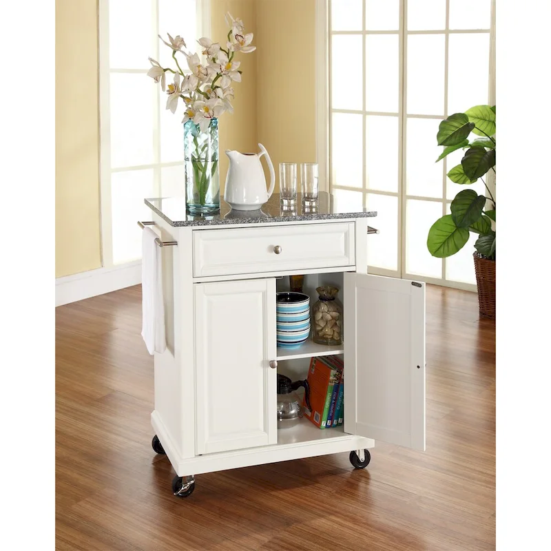 Crosley White Finish Solid Granite Top Portable Kitchen Cart/Island - 18d x 31w x 35.5h