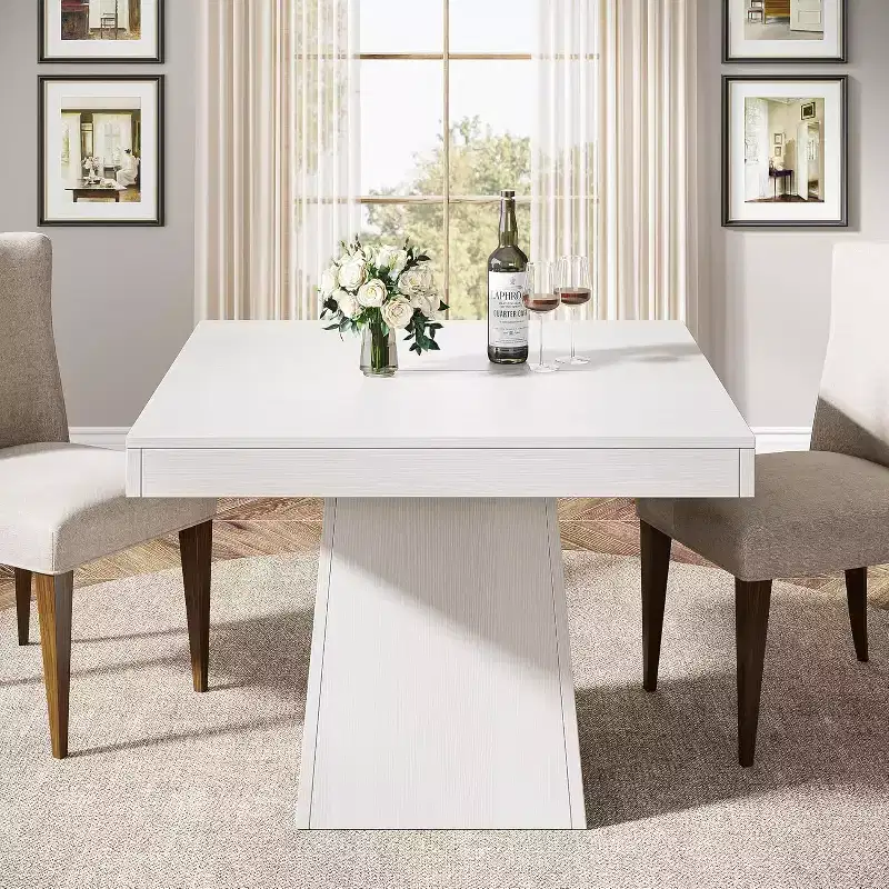 Lantine Square Dining Table for 4, 31.5-Inch Small Kitchen Table with Sturdy Pedestal Base, Farmhouse Dinner Table for Dining Room, Kitchen, White