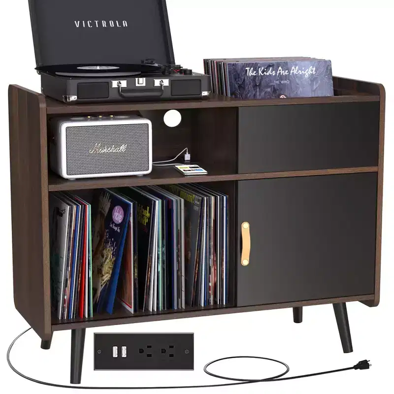 Record Player Stand, Turntable Stand with Vinyl Record Storage Holds Up to 350 Albums