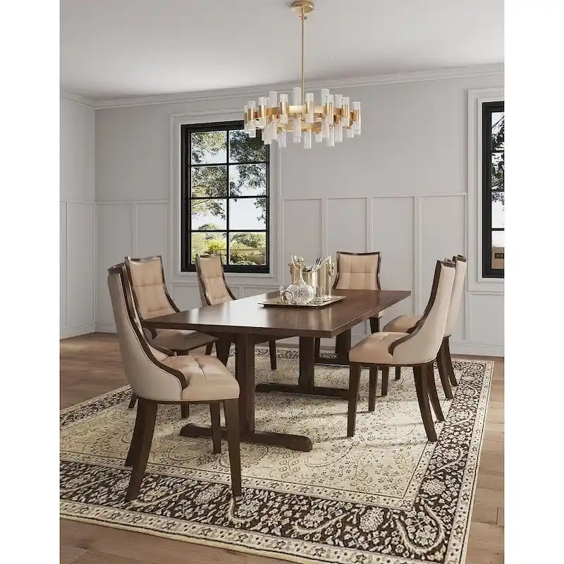 Fifth Avenue Cream and Walnut Faux Leather Dining Chair (Set of Two)