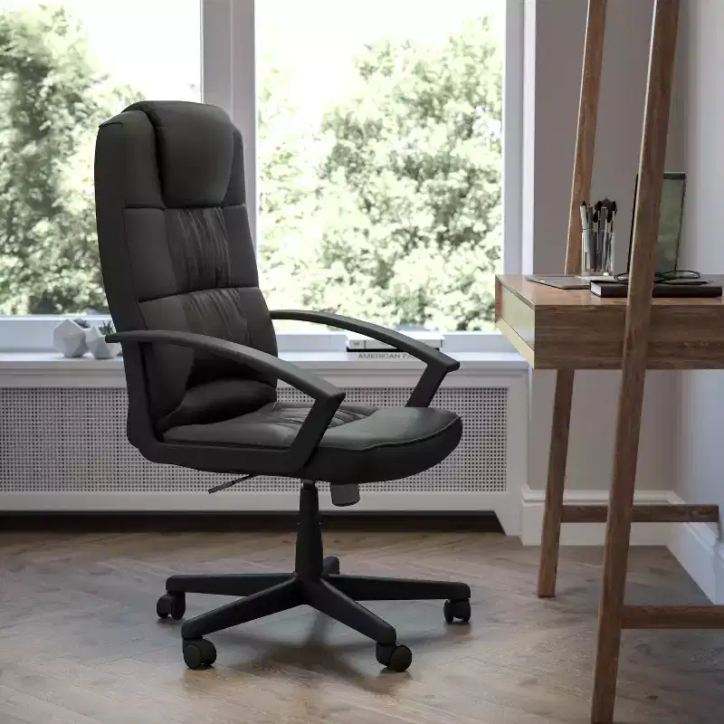Emma and Oliver High Back Black LeatherSoft Task Chair with Arms - Desk Chair