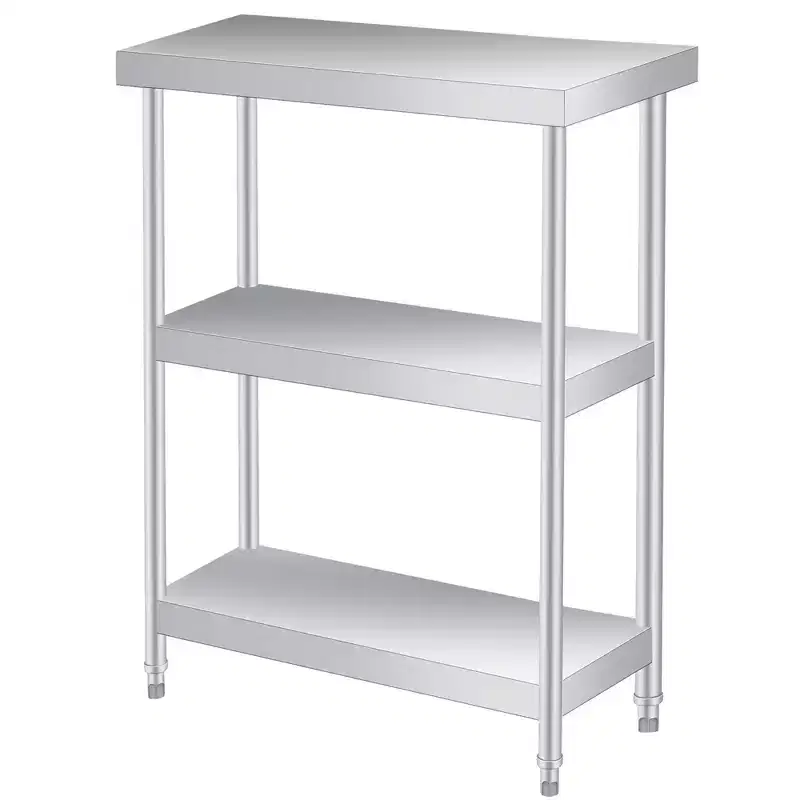Heavy-Duty 3-Tier Stainless Steel Utility Table, Rust-Resistant Outdoor & Indoor Workbench with Storage Shelves for Kitchen or Patio, 14x24x34 Inch