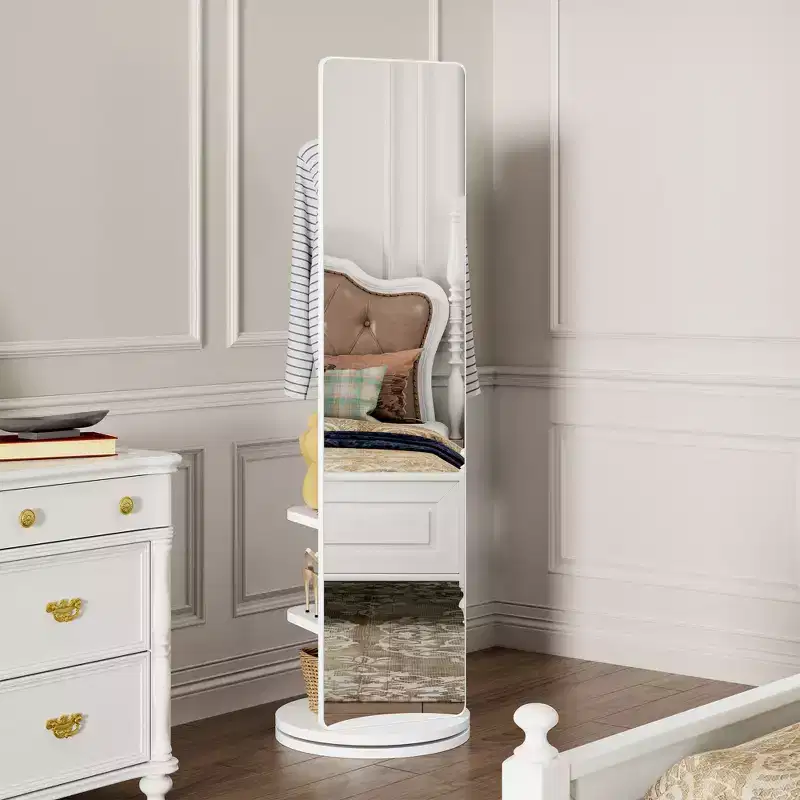 360 Rotating 66x14 Multifunctional Full Length Mirror with Hook Storage Rack Coat Rack with Mirror Solid Wood Floor Mirror Bedroom Living Room