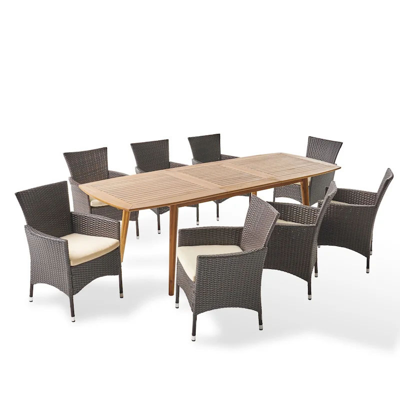 Algoma Wood and Wicker Outdoor 9-piece Dining Set by Christopher Knight Home