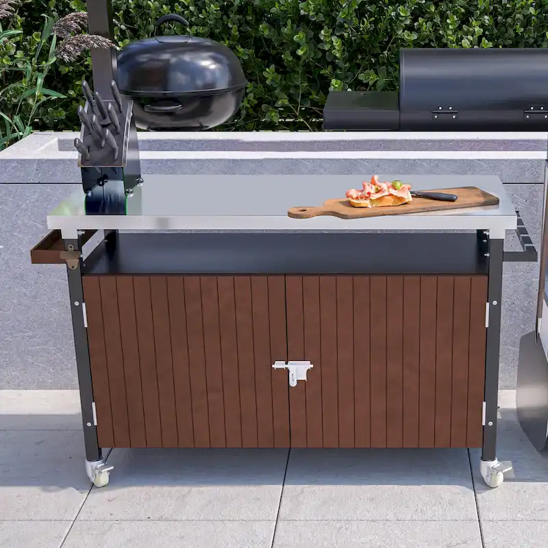 Outdoor Grill Cart With Stainless Steel Tabletop(no include stool)