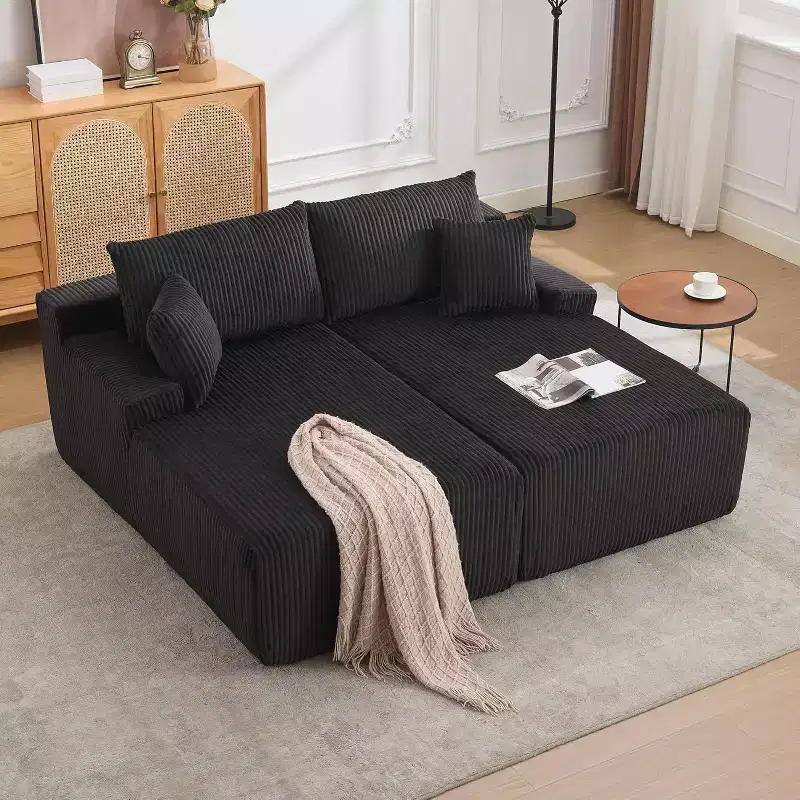 78 Inch Cloud-Like Chaise Loveseat  Oversized Corduroy Upholstered Sleeper Chair for Living Room, No Assembly
