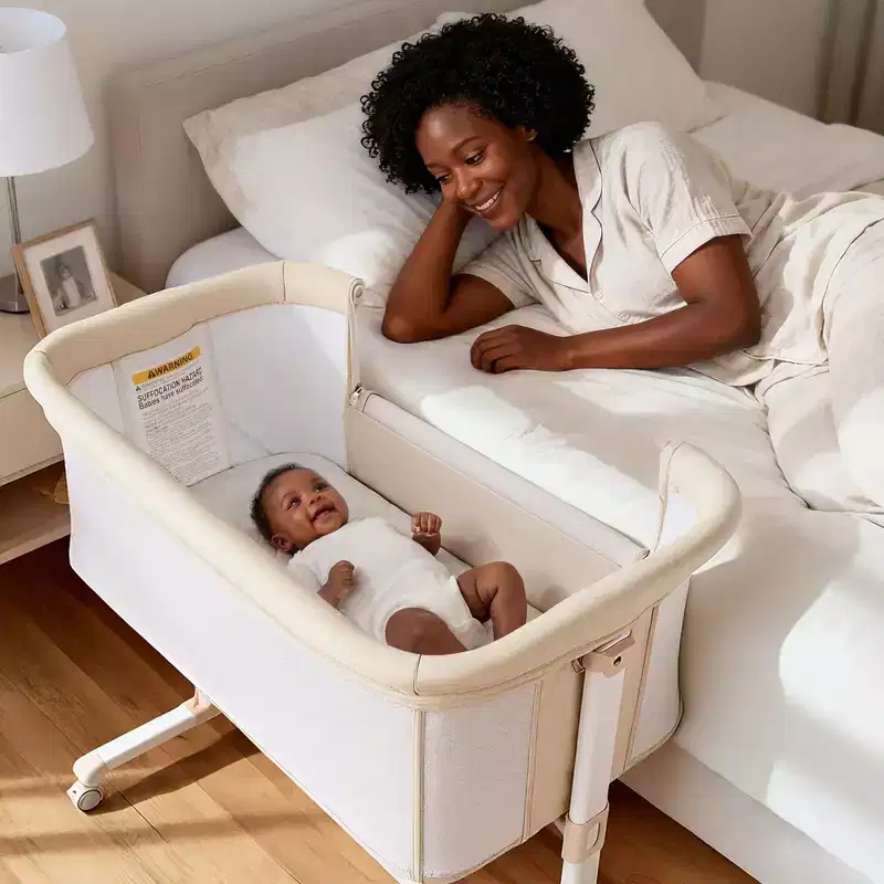 Baby Bassinet with Wheels, Portable Newborn Bedside Sleeper, All-Sided Mesh Infant Crib with Removable Soft Mattress