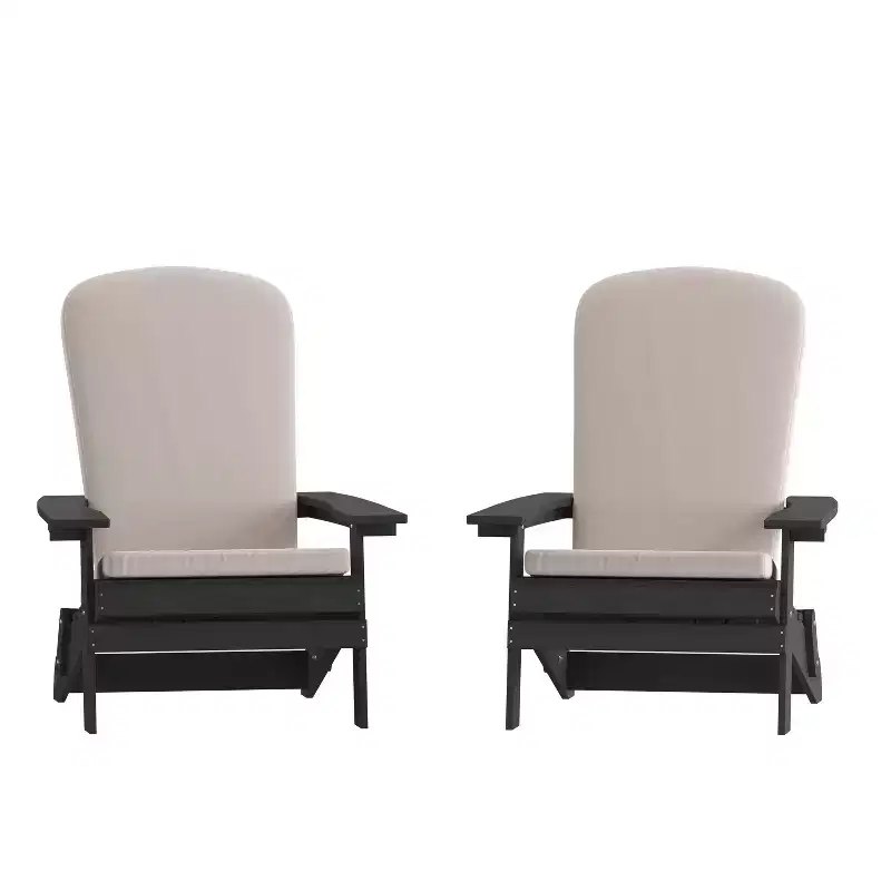 Emma and Oliver Set of Two All-Weather Poly Resin Folding Adirondack Chairs for Indoor/Outdoor Use
