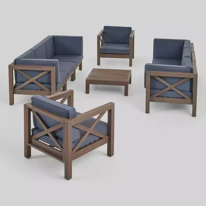 Brava 9pc Acacia Wood Sofa & Club Chair Set - Gray/Dark Gray - Christopher Knight Home