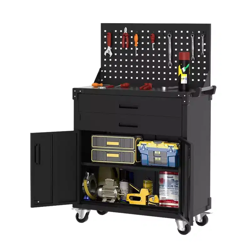 COZONY Heavy Duty Rolling Tool Cabinet with 2 Drawers & Pegboard, Lockable Garage Workbench for Workshop Storage