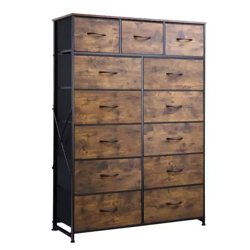 Cozy 13 Fabric Drawers Dresser with Metal Frame, Tall Storage Cabinet with Wooden Top, Chest of Drawers for Bedroom, Entryway, Living Room