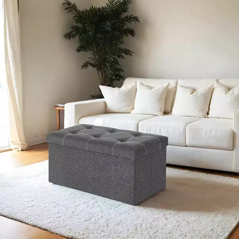 30 Ottoman Storage Bench, Ottoman with Storage, Footstool, Folding Bedroom Bench, Holds 660 lb