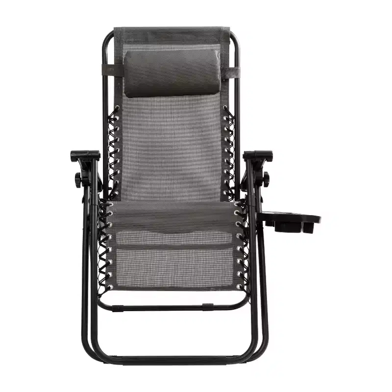 Merrick Lane Set of 2 Folding Mesh Upholstered Zero Gravity Chair with Removable Pillow and Cupholder Tray