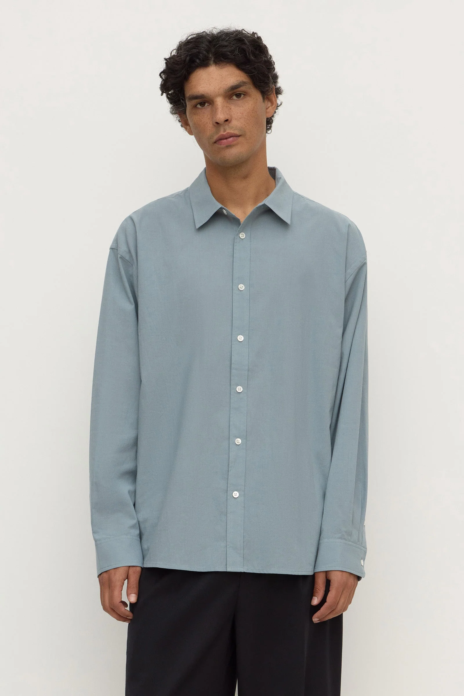Steel Blue Cotton Voile Long Sleeve Shirt