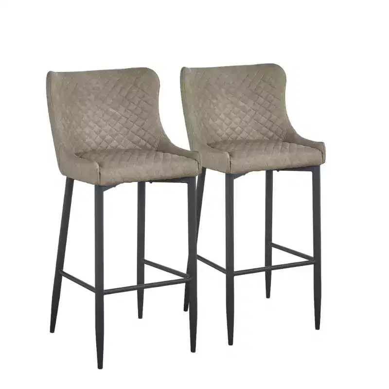 HomeRoots Set of Two 26 Gray and Black Faux Leather and Metal Low Back Counter Height Bar Chairs