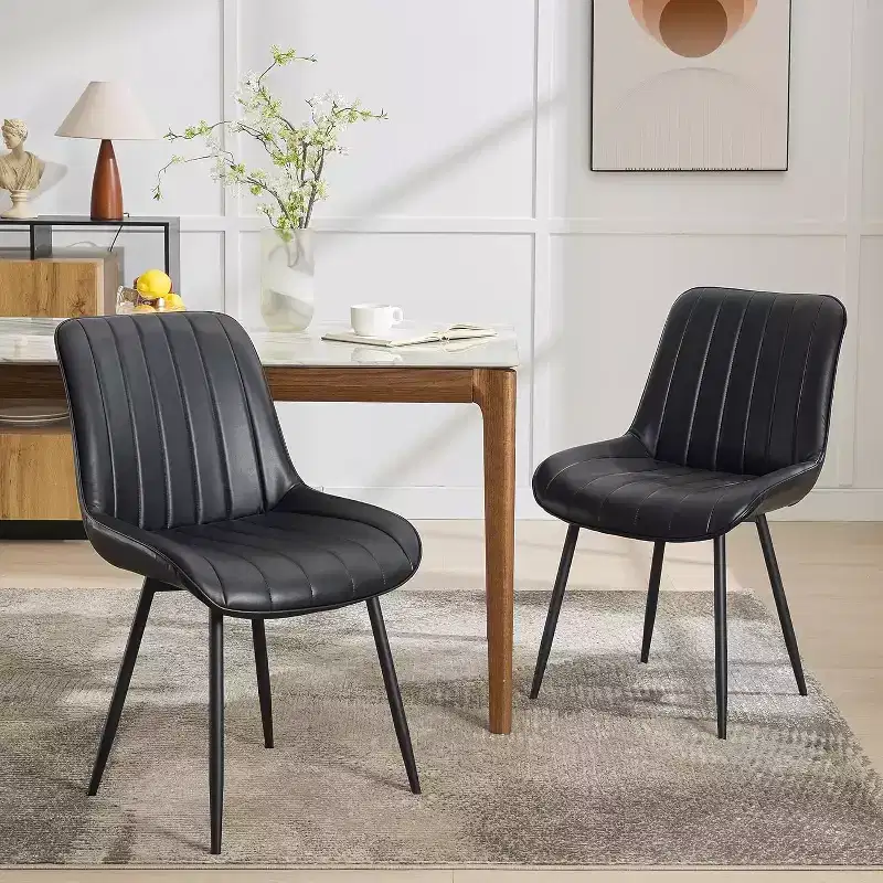 GustoWave Modern Dining Chairs Set of 2, Comfortable Leather Dining Room Chairs with Thick Cushions with Metal Legs for Kitchen