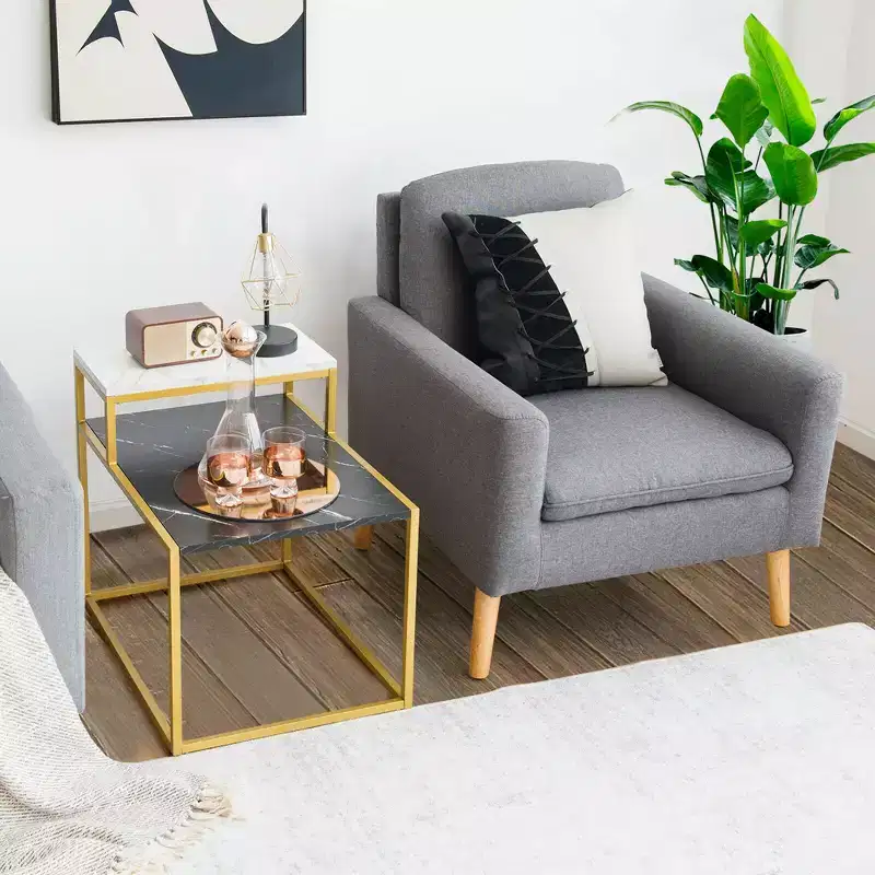 2-Tier End Table with Metal Frame and Storage Shelf