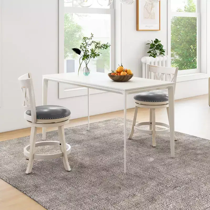 Costway 25.5'' Hand-Antiqued Bar Stool Set of 2 Swivel Counter Height 20'' Wider Seat