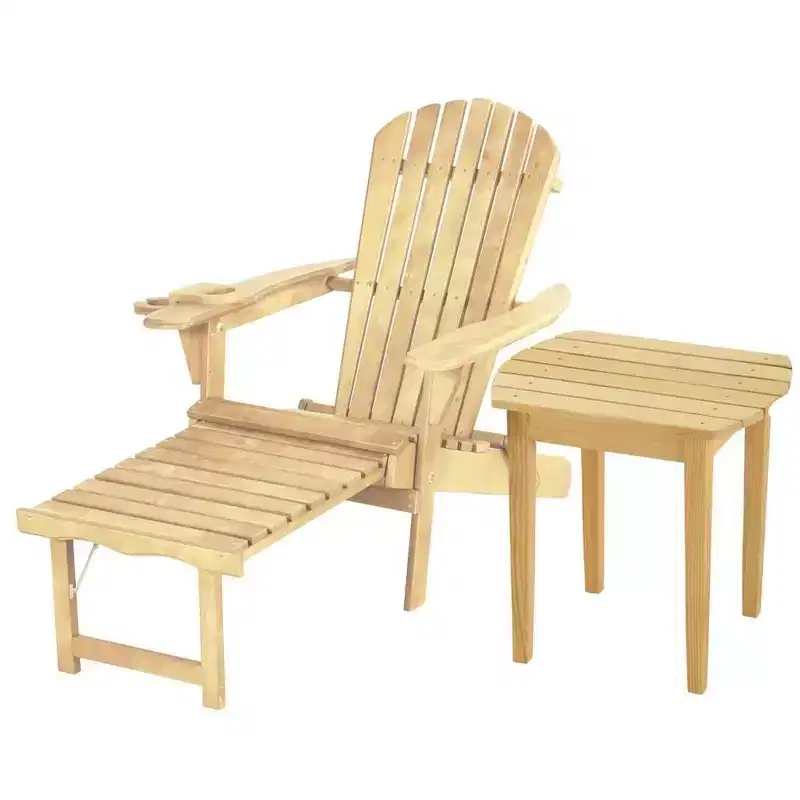 Jiallo Oceanic Collection Adirondack Chaise Lounge Chair Foldable, cup and glass holder, built in ottoman