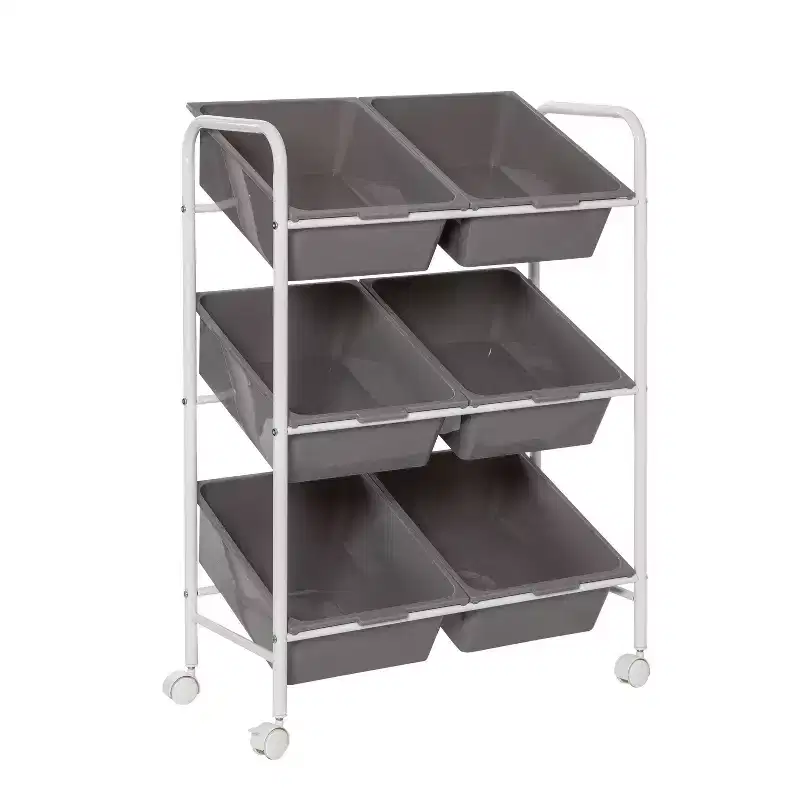 Honey-Can-Do 6 Bin rolling cart: Steel Utility Storage, Fade-Resistant, Ground Freestanding, 34" Height, 24" Depth, Gray