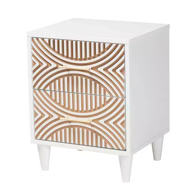 Baxton Studio Louetta Carved Contrasting Nightstand White/Natural Brown