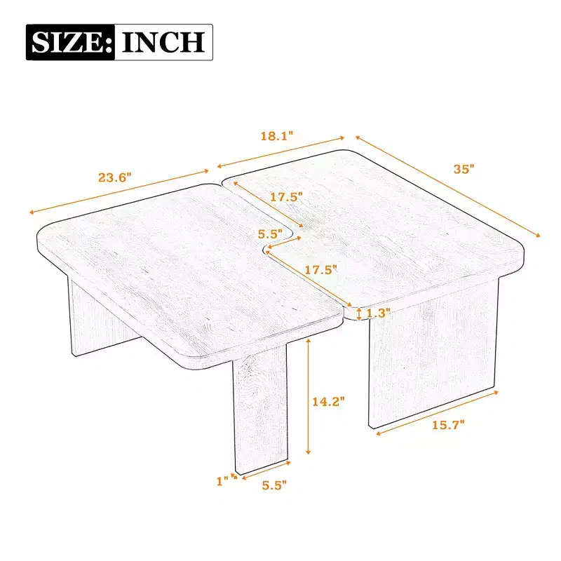 TUYOHW 35 Nesting Coffee Table for Living Room,Set of 2,Farmhouse Accent Center Table,Multifunctional Combination Tea Table,25lbs Capacity