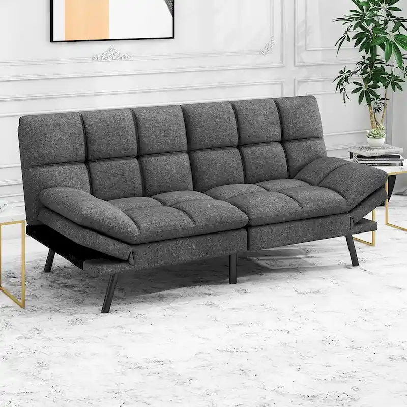 Memory Foam Futon Couch Bed Convertible Sofa with Adjustable Splitback for Compact Living Space