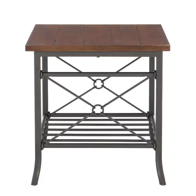 3-Piece Coffee & Side Table Set | Dark Bronze Metal, Chestnut Veneer Top