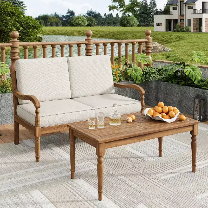 Christopher Knight Home Pendry 2 Piece Outdoor Acacia Wood Chat Set with Water-Resistant Cushions