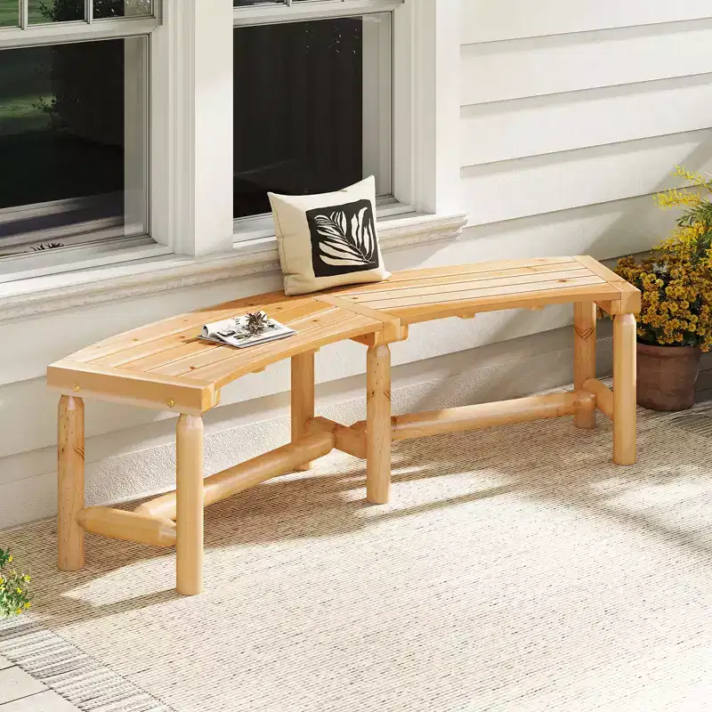 Costway Patio Curved Bench for 2-3 People Outdoor Loveseat for Backyard Garden