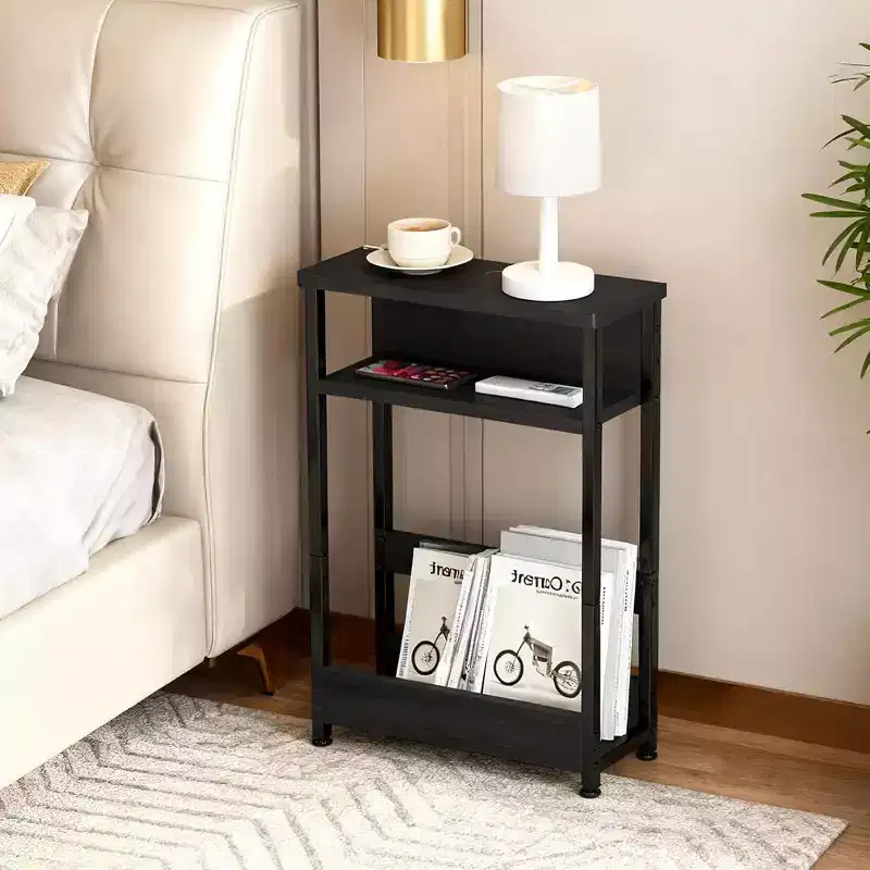 Narrow Side Table, 3-Tier Slim End Table with Storage Shelf, Modern Sofa Thin Side Tables for Small Spaces,Nightstand with Magazine Rack Space Saving