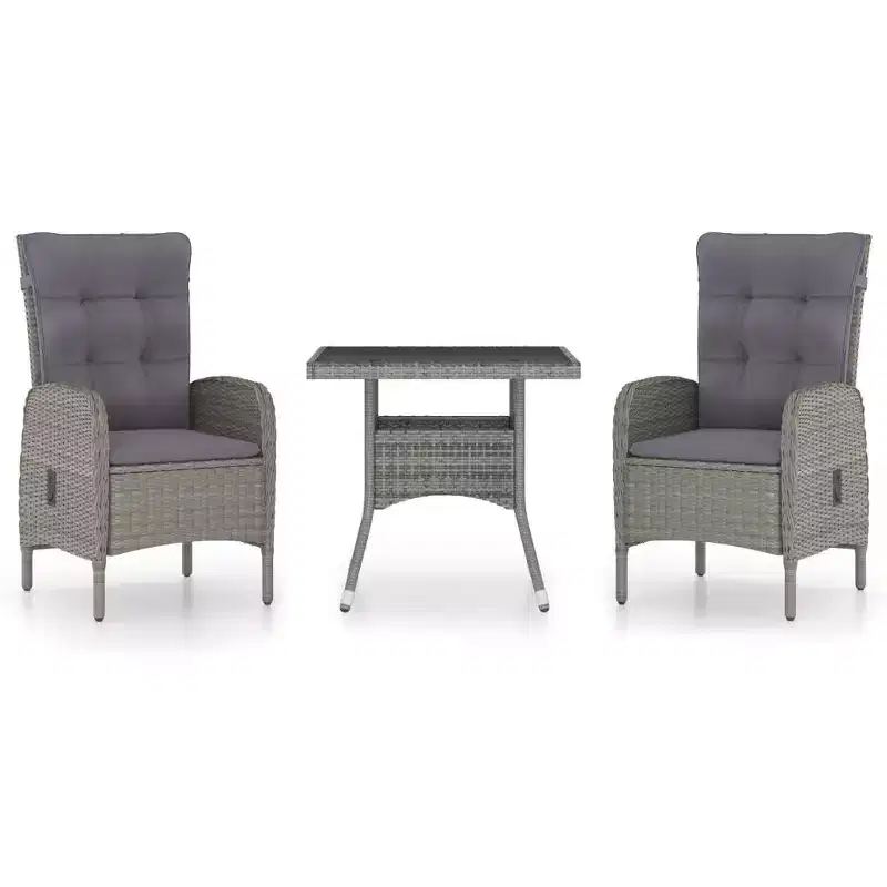 vidaXL Garden Dining Set Grey Poly rattan, steel, glass, polyester 3-Piece