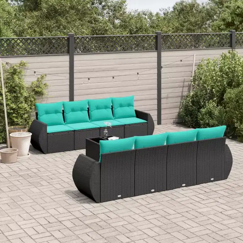 vidaXL 9 Piece Garden Sofa Set with Cushions Poly Rattan