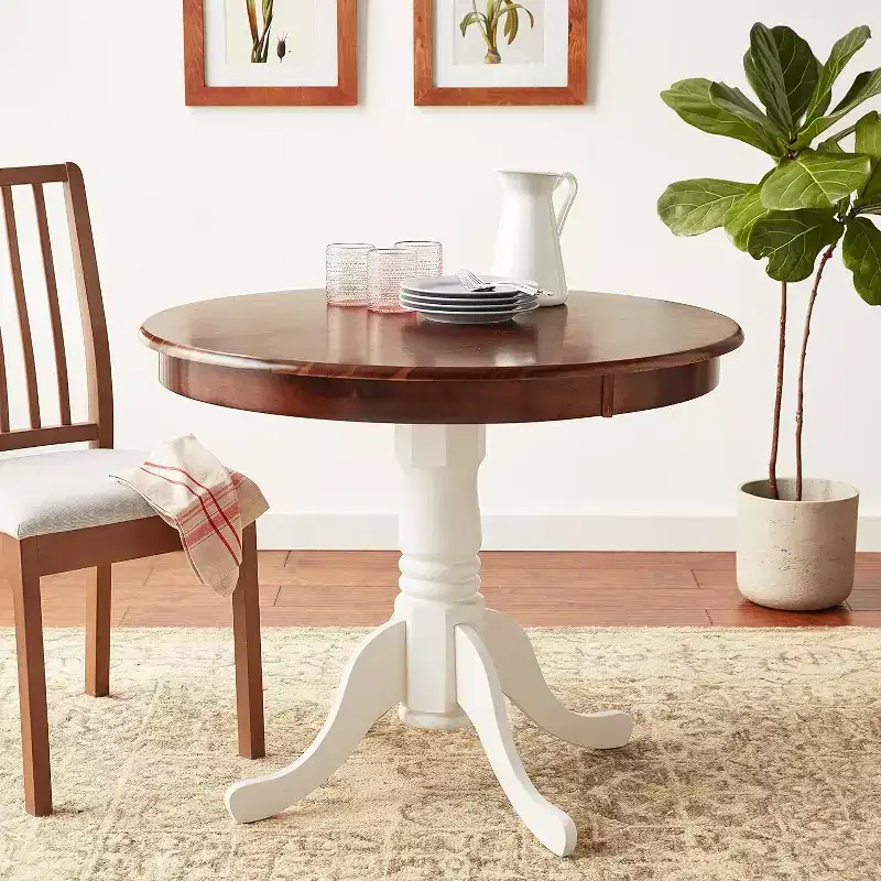 HomeStock Modern Round Table Table Top Surface and Asian Wood Dining Table Pedestal Legs