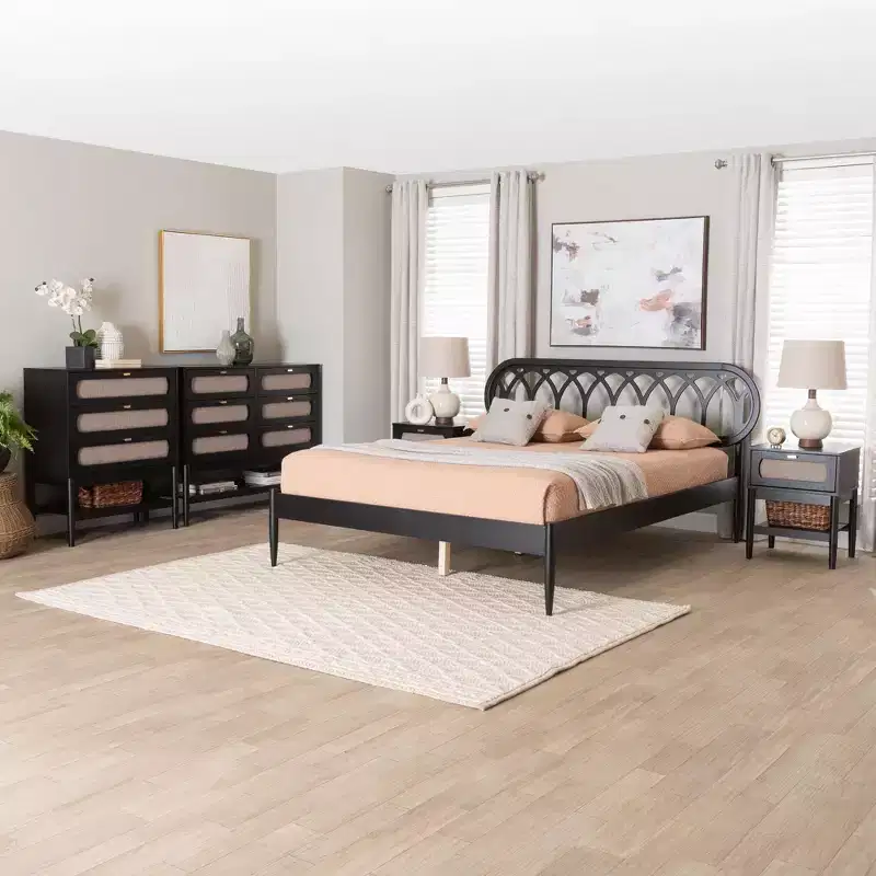 Baxton Studio Florica Art Deco Black Wood Queen 5-Piece Bedroom Set