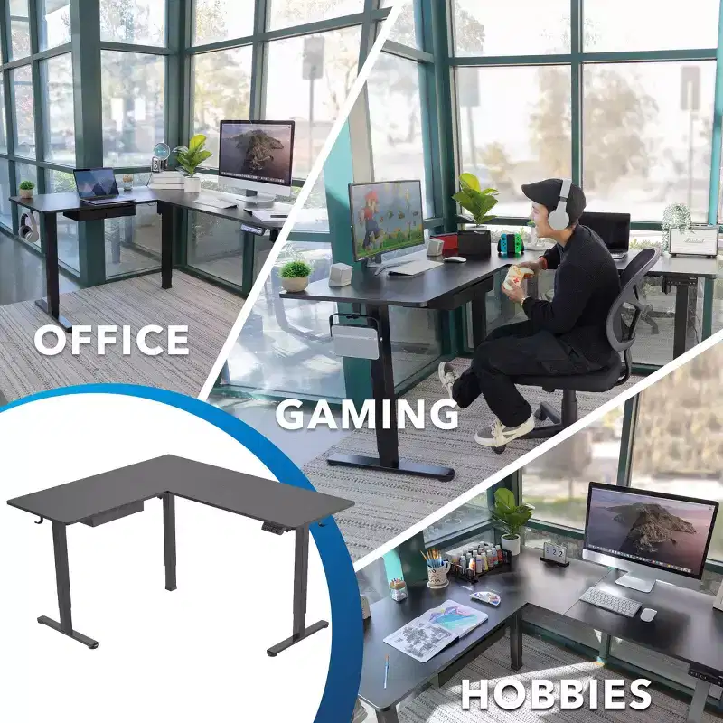 Mount-It! Large Electric Height Adjustable Desk for Corners, Automatic Standing Desk with Smooth Ergonomic Height Adjustment from 28.3 to 46.5