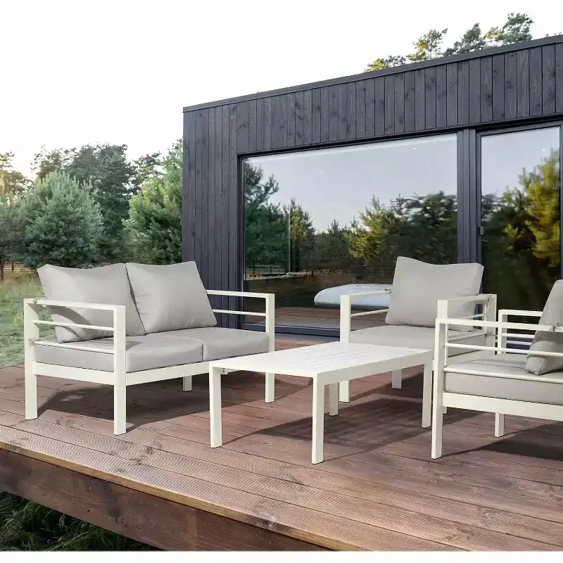 VINGLI Outdoor Furniture Aluminum Patio Furniture Set, Outdoor Sofa and Coffee Table Set Modern Patio Sofa Set (White)