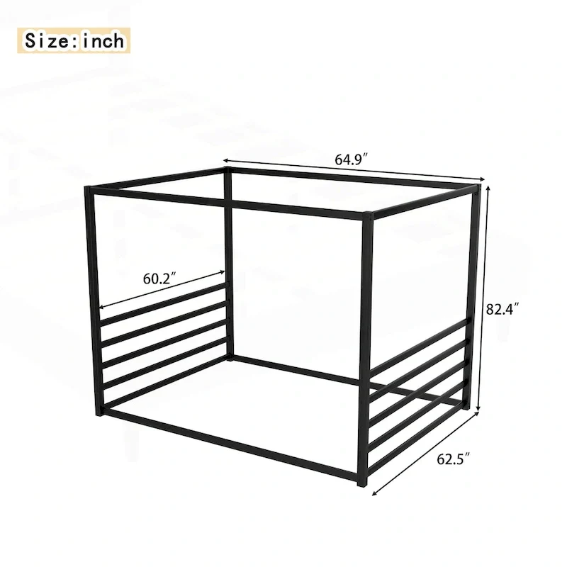 Iron House Bed Frame with Side Guardrails – Full / Queen / Twin
