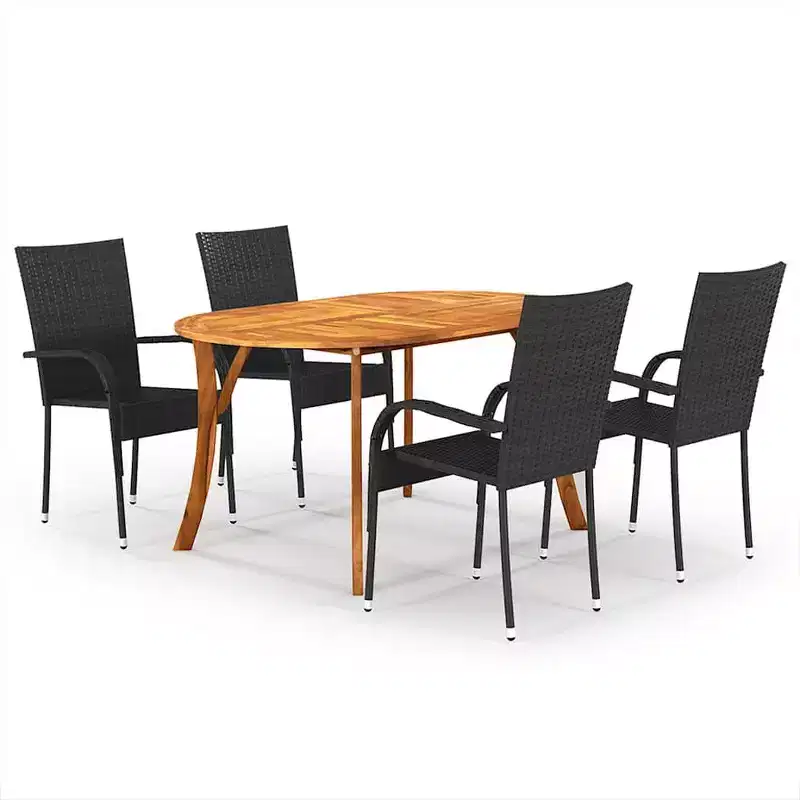 vidaXL Dining Set Solid acacia wood, PE rattan, powder-coated steel