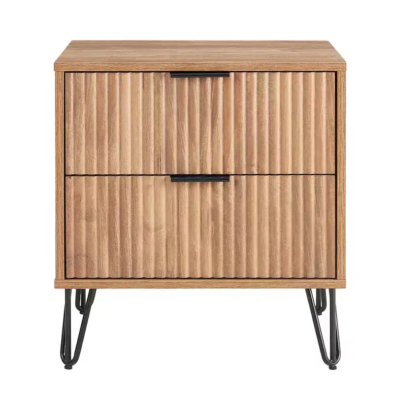Manhattan Comfort Dumbo 2 Drawer Nightstand Golden Brown: Contemporary MDF Frame, Metal Hardware, 90 lb Capacity