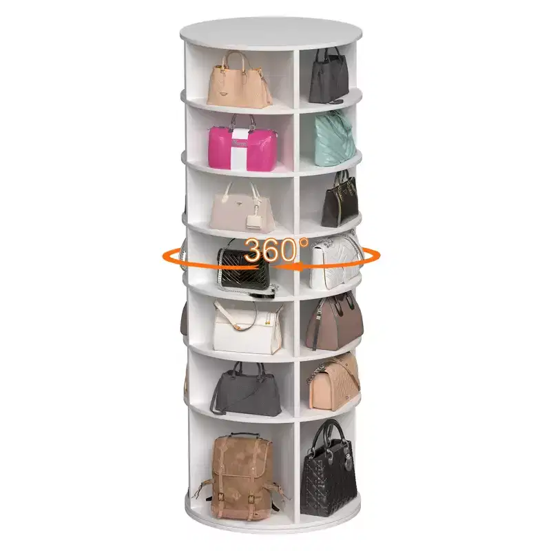 JVNOXK7-Tier Rotating Shoe Rack Tower, Freestanding 360 Rotating Storage Stand, Elevated Base Design Shoe Tower with Rotating Storage Tray - White
