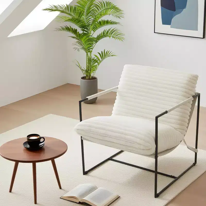 Sling Accent Chair with Metal Frame, Upholstered Living Room Chair with Foam Cushioning