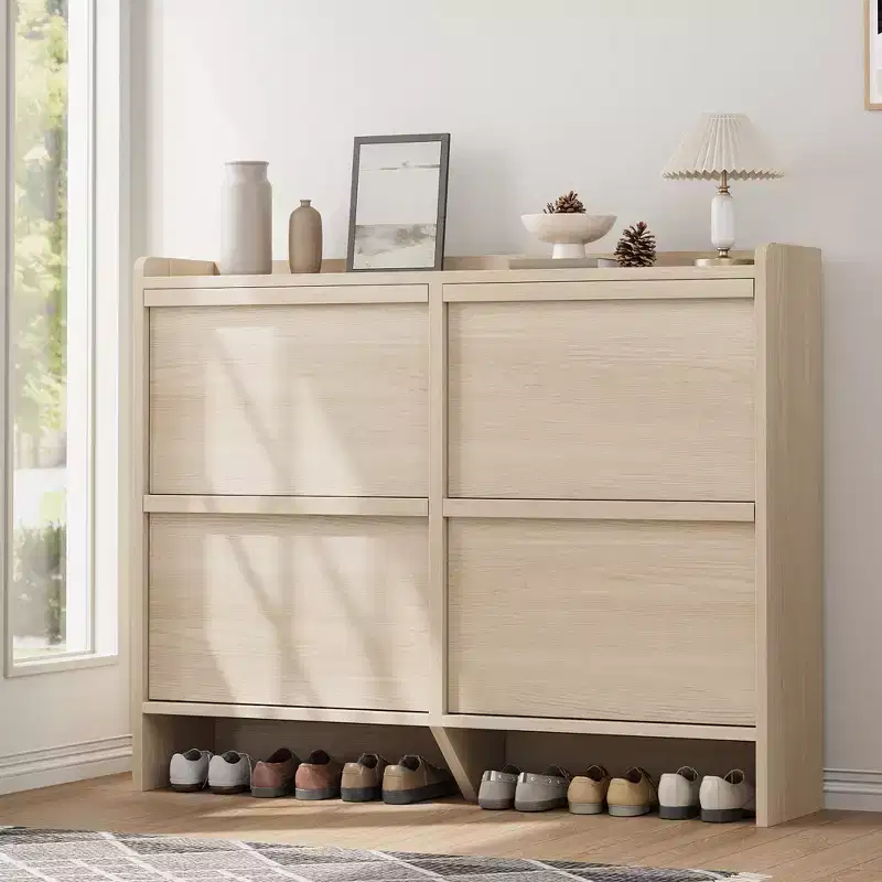 Shoe Cabinet with 4 Flip Drawers, Wooden Shoe Organizer Cabinet with Adjustable Shelf, Shoe Storage for Entryway, Shoe Cabinet Living Room, Natural