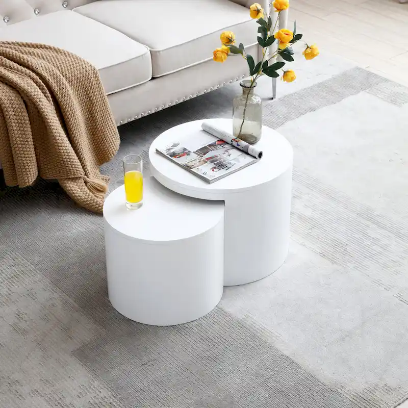 Modern 2-piece Round Table Set with Coffee Table and End Table for Living Room