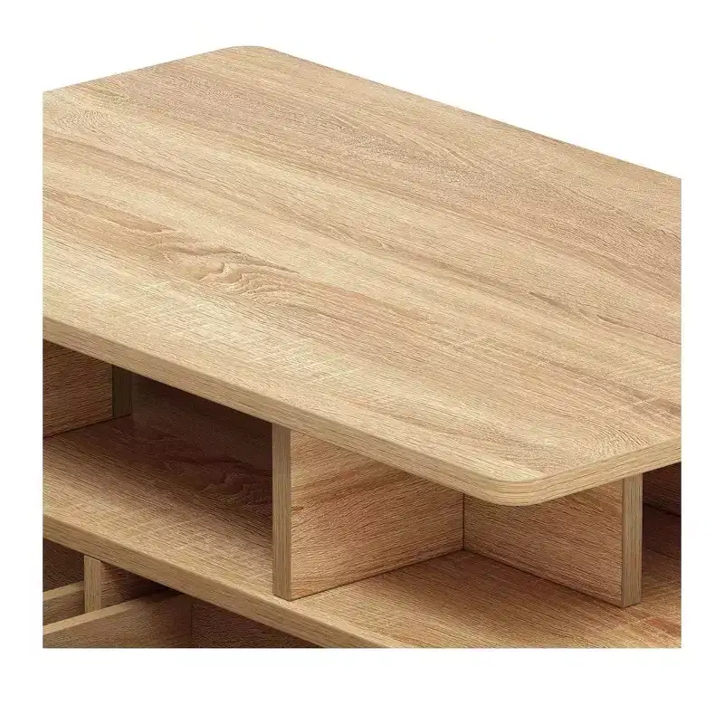 Farmhouse LED Coffee Table with 4 Drawers & Open Compartment, Modern Rectangle Design, Wood Coffee Table