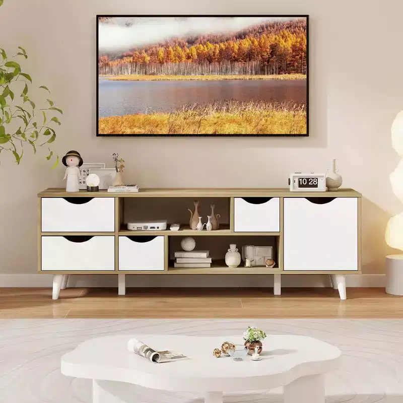 Costway TV Stand for TVs up to 55 with Storage 4 Drawers & 2 Open Shelves for Bedroom
